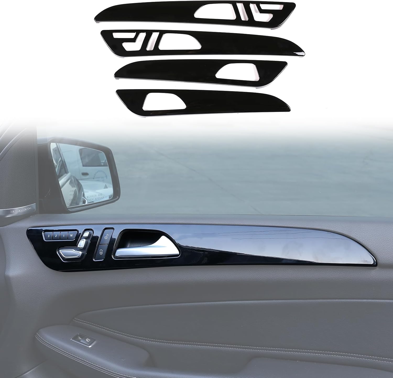 Car Inner Door Panel Cover Compatible with Mercedes Benz ML GLE W166 GL GLS X166 2012-2019 Car Interior Door Handle Panel Cove Trim Accessories (Piano black, with memory button（Main and co-pilot）)