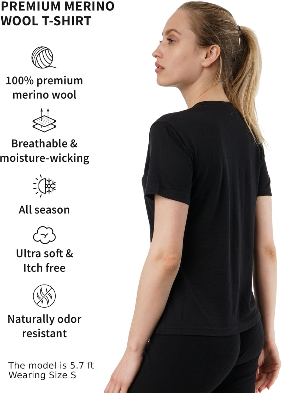 Merino.tech 100% Merino Wool Base Layer Women’s Shirt - Short Sleeve Tee for All Seasons