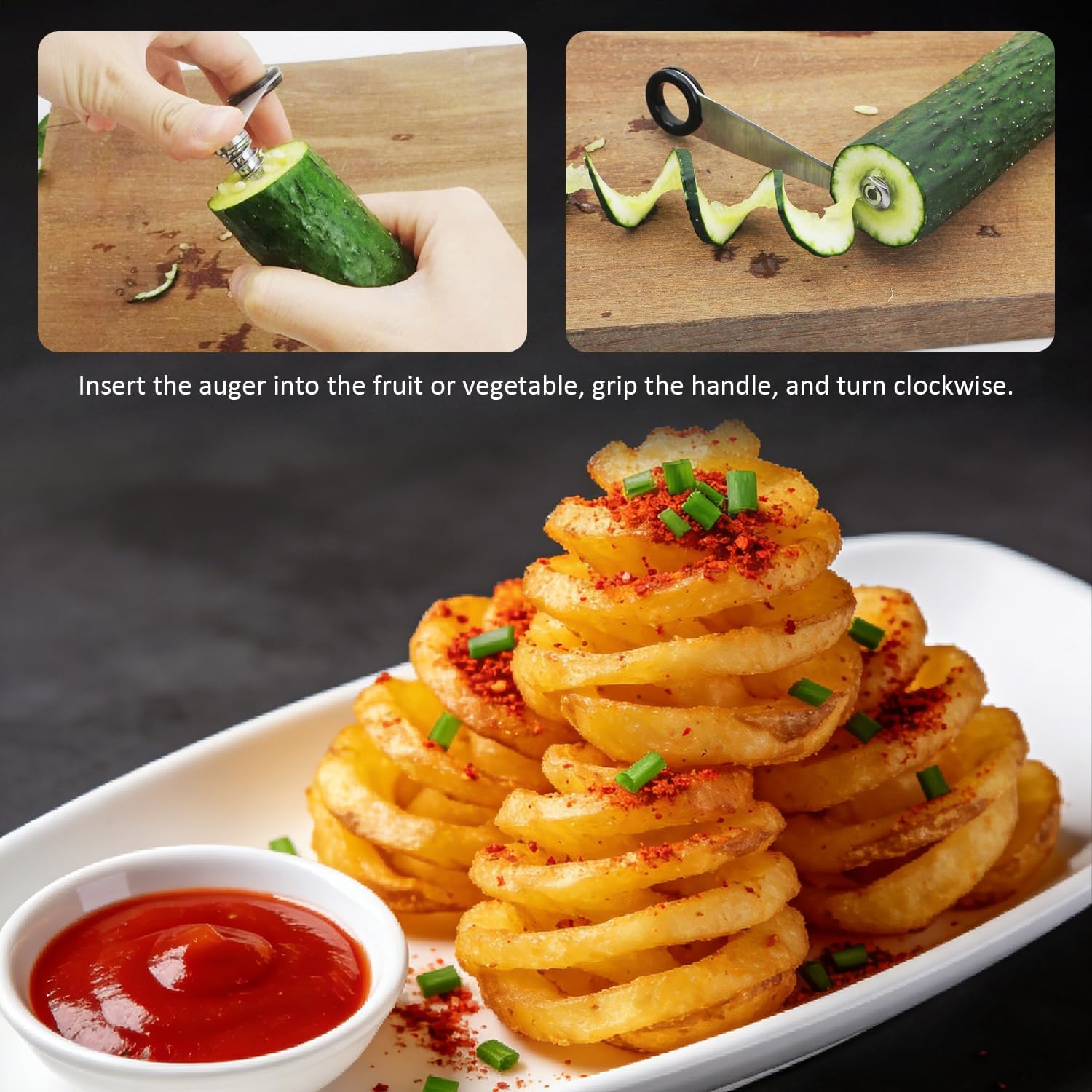 EKIND Spiral Vegetable Cutter, Cone-Design Stainless Steel Spiralizer Peeler for Cucumber Carrot Potato Fruit Salad, Creative Kitchen Gadget Tool