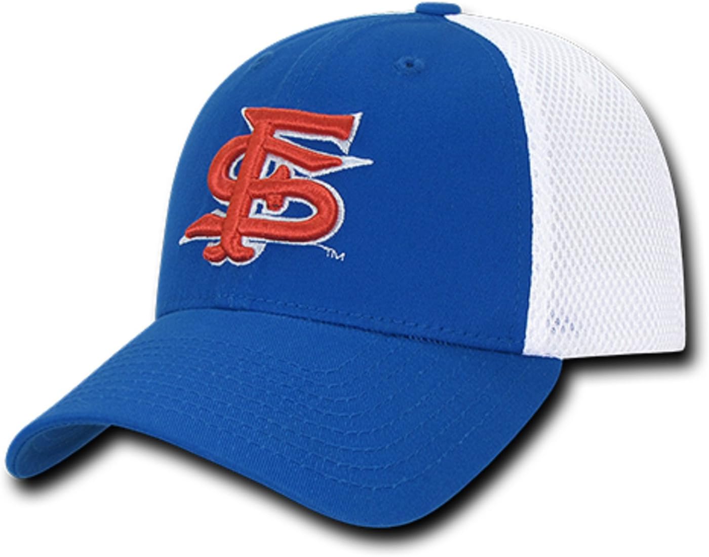 University of Fresno State Bulldogs Mesh Structured Flex Baseball Fitted Ball Cap Hat Royal Blue