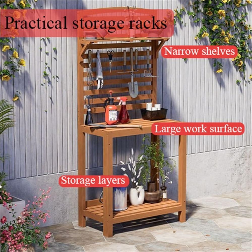 Outdoor Potting Bench for Porch, All-Weather Garden Table with Open Shelf, Three-Layer Wooden Plant Stand, Large Capacity Potting Bench Table(White)