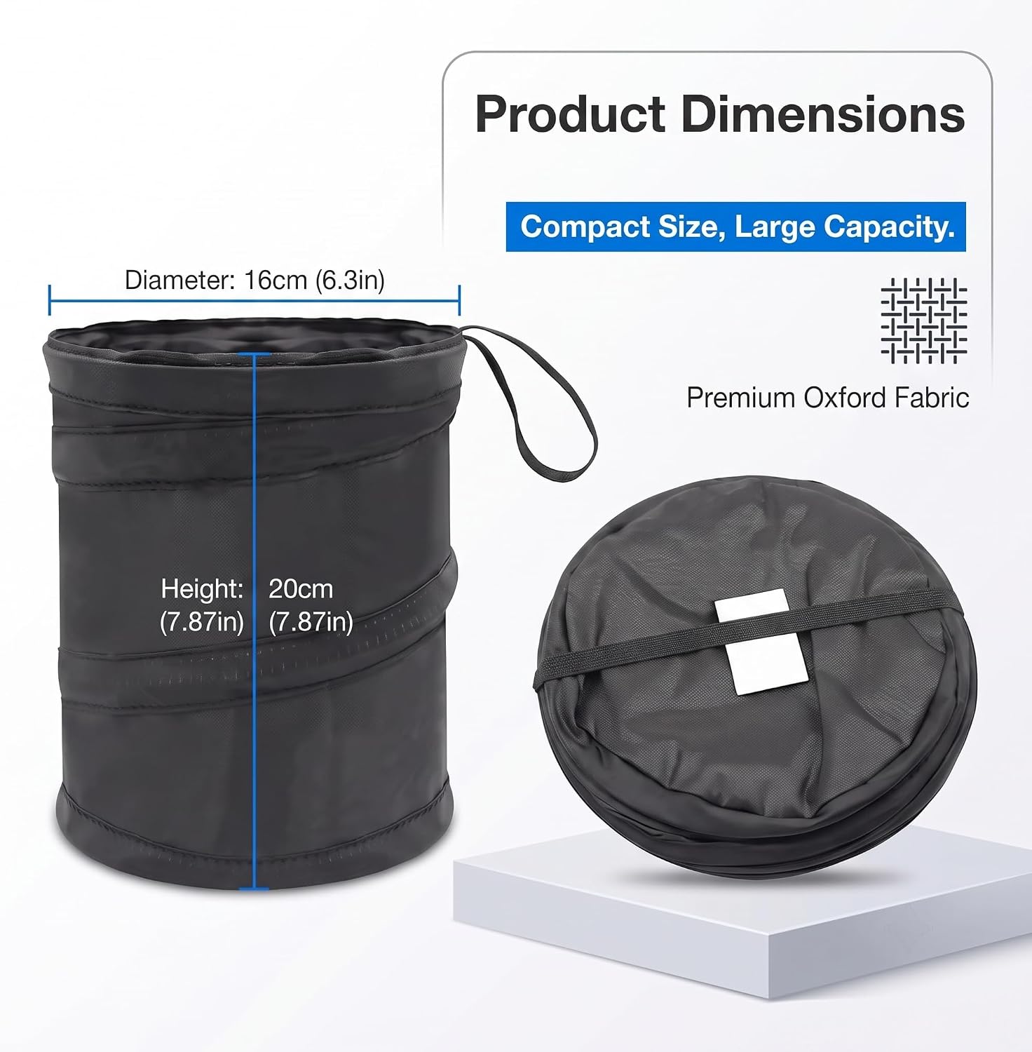 Collapsible Car Trash Can, Waterproof Oxford Cloth Car Garbage Can With Hanging Rope, Multipurpose Portable Trash Bin for Camping Storage, Universal Practical Accessories for Cars (Black) image 2