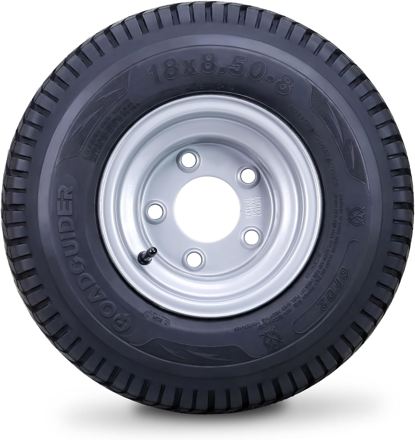 ROADGUIDER Golf Cart Tire Wheel Assembly 18X8.50-8 4-Ply with 5X4.5" PCD Silver Rim Set 4