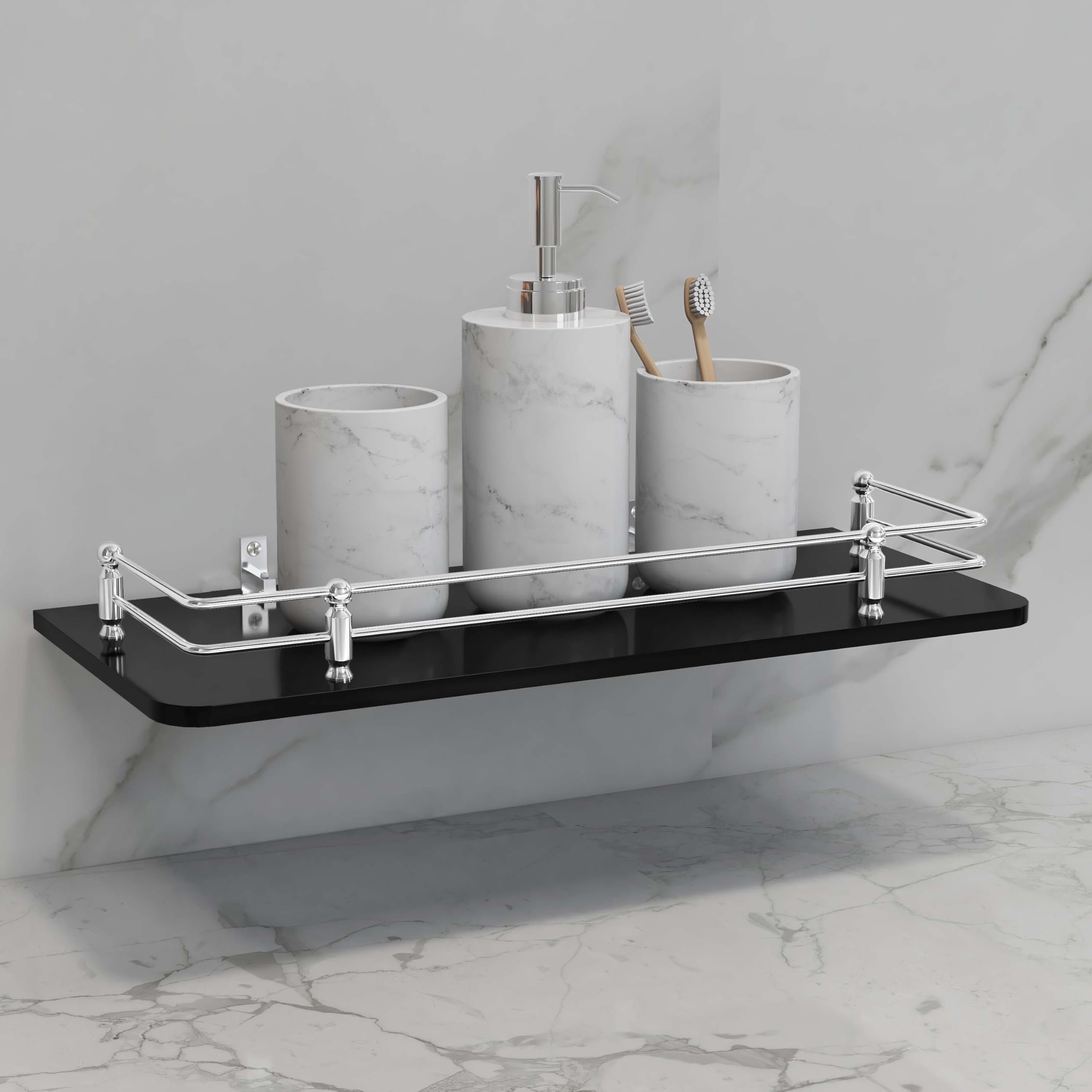 Plantex Premium Black Glass Shelf for Bathroom/Kitchen/Living Room - Bathroom Accessories (Polished 12x6 - Pack of 1) (B08GPNKZVW) Amazon Price History, Amazon Price Tracker