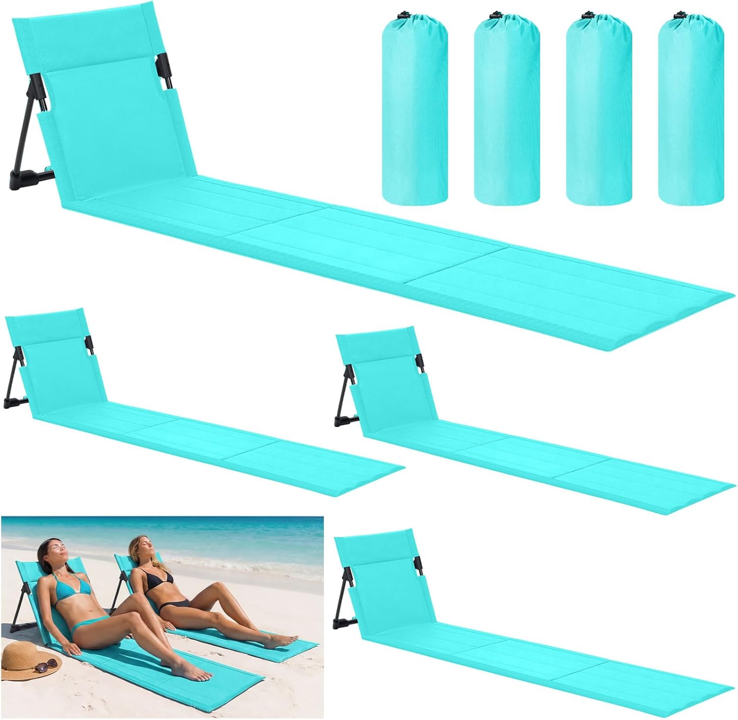 Karenhi 4 Pcs Foldable Poolside Chairs Portable Beach Chair Folding Seat for Edge of Pool Provide Back Support with Carry Bag for Adults Traveling Camping Picnic Lawn