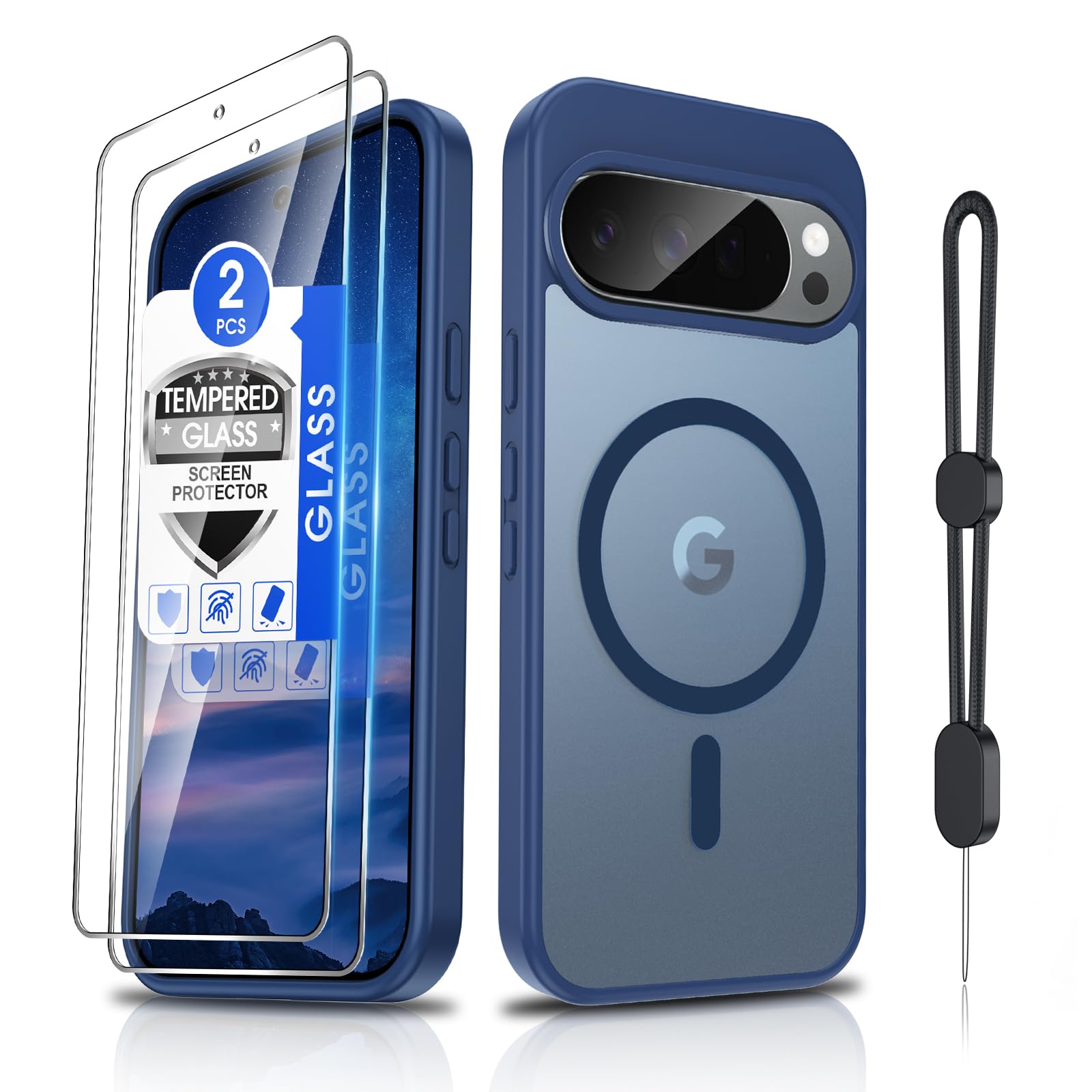Dizn Magnetic for Google Pixel 10/Pixel 10 Pro Case,[Not Fit Pixel 10 Pro XL],with Tempered Glass Screen Protector,Strap,MagSafe Fit,Military-Grade Protective for Pixel 10/10Pro,Sapphire Blue