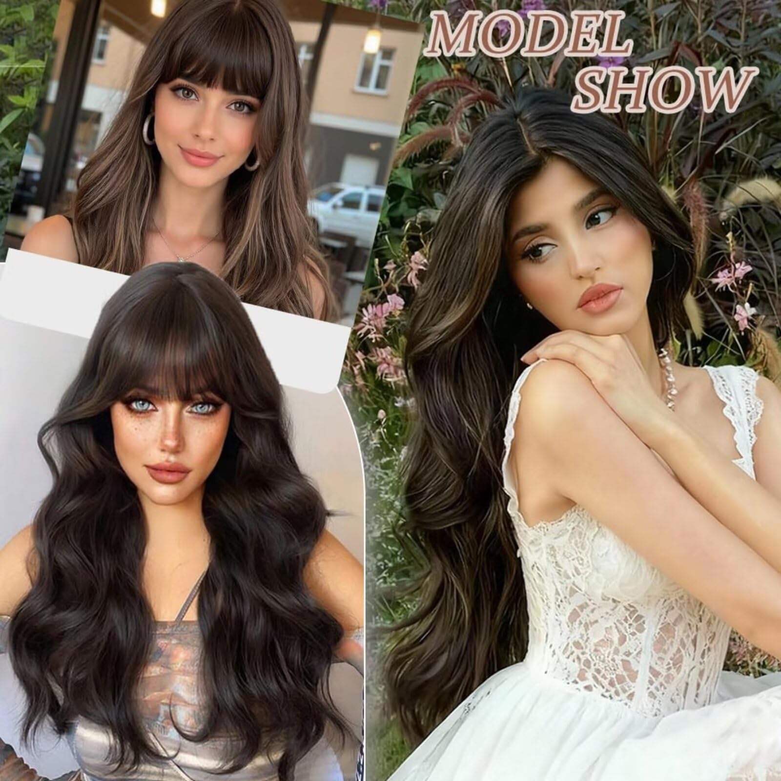 Cabezal rizado de 30 cm, ondulado, con clip, para mujeres con cabello fino, castaño oscuro ceniza con reflejos (P8/16#)