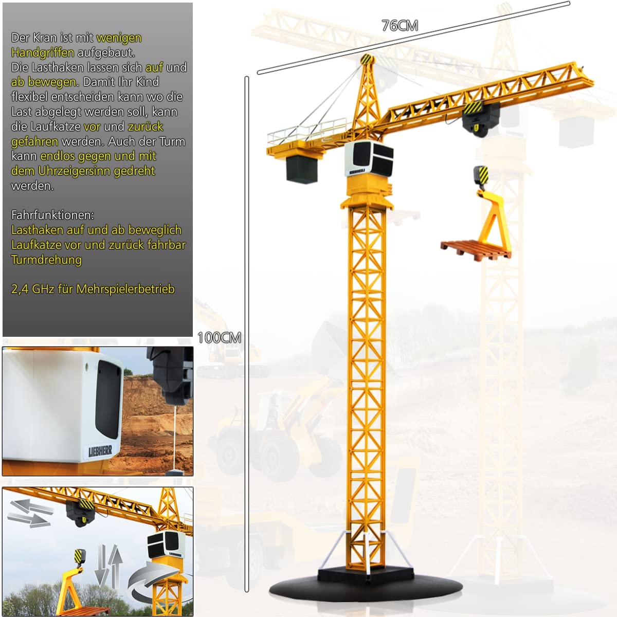 JAMARA Liebherr Turmdrehkran Baustellenfahrzeug 1:20 ferngesteuert 2,4 GHz offiziell lizenziert (Liebherr Turmdrehkran)