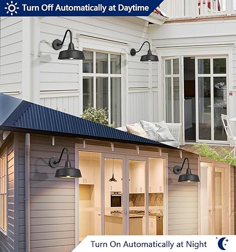 Miniatura 4 de Ytzlvw Luces de granero grandes de cuello de cisne para exteriores de 12.6 pulgadas desde el atardecer hasta el amanecer, luces clásicas negras