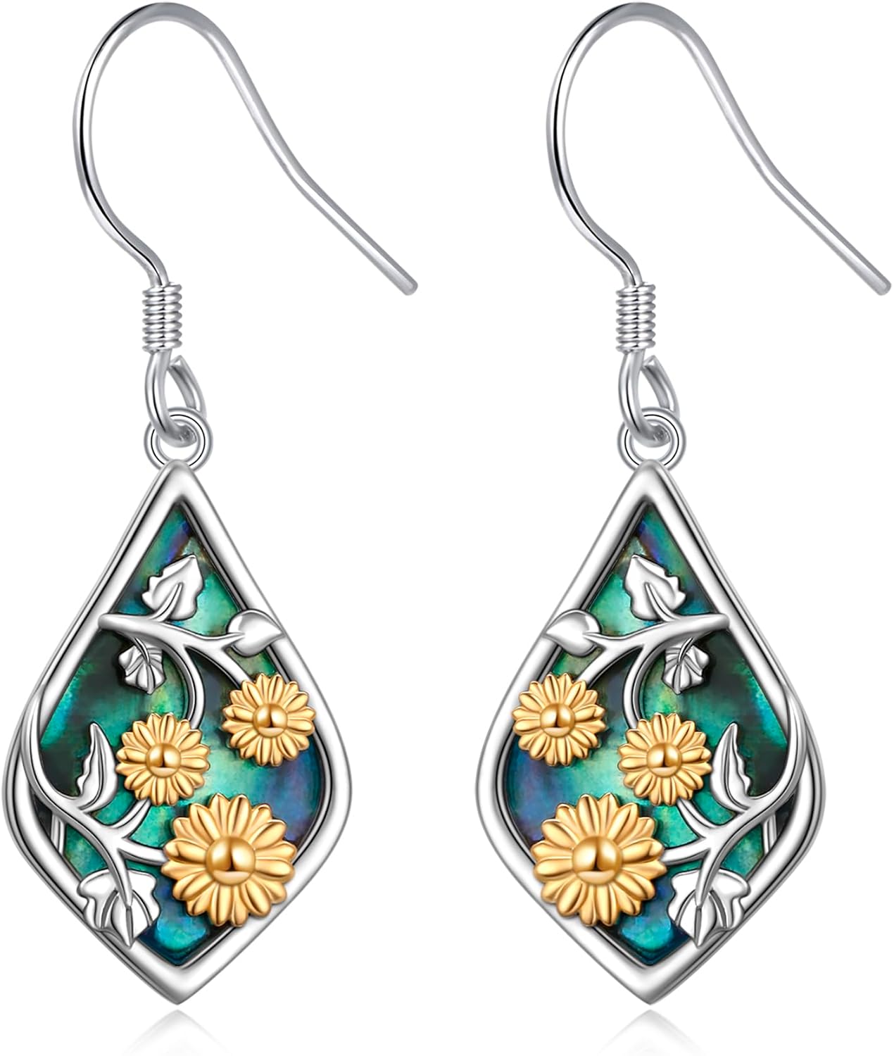 925 Sterling Silver Dangle Earrings Sunflower Earrings Abalone Shell Jewelry for Women Birthday Christmas Gifts