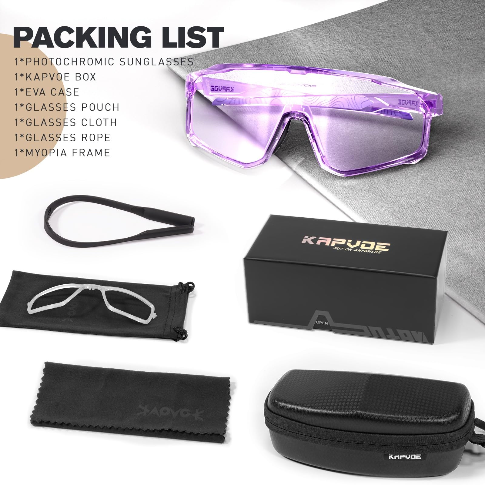 KAPVOE Gafas de Ciclismo Fotocromáticas Bicicleta Montaña Transparentes MTB Hombre Mujer Gafas de Sol Deportivas Running - K93