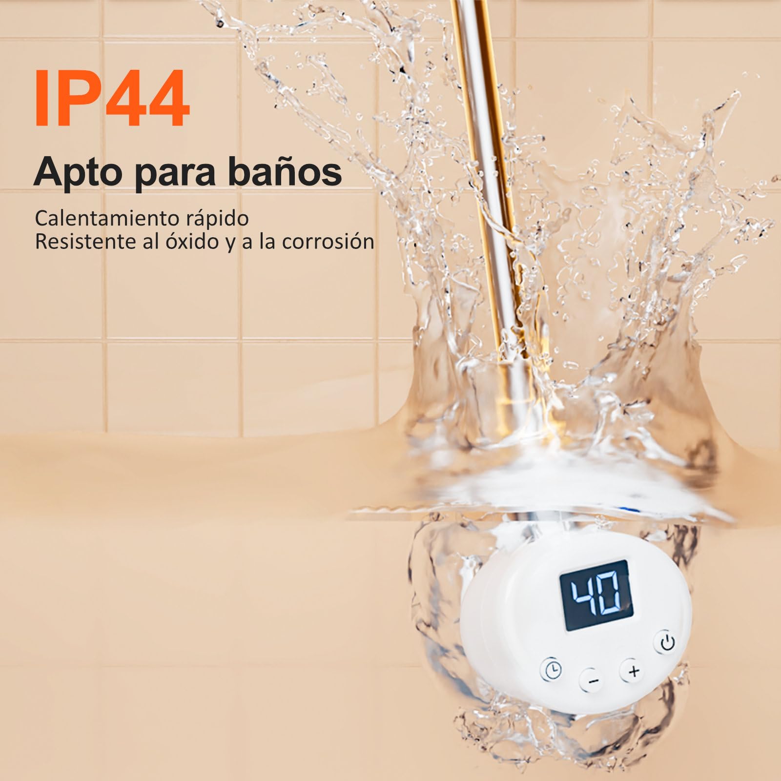 EMKE Toallero Eléctrico con Termostato 900W, Cartucho Calefactor de Acero Inoxidable para Radiador, Controlador Electrónico de Temperatura y Función de Temporizador, Blanco