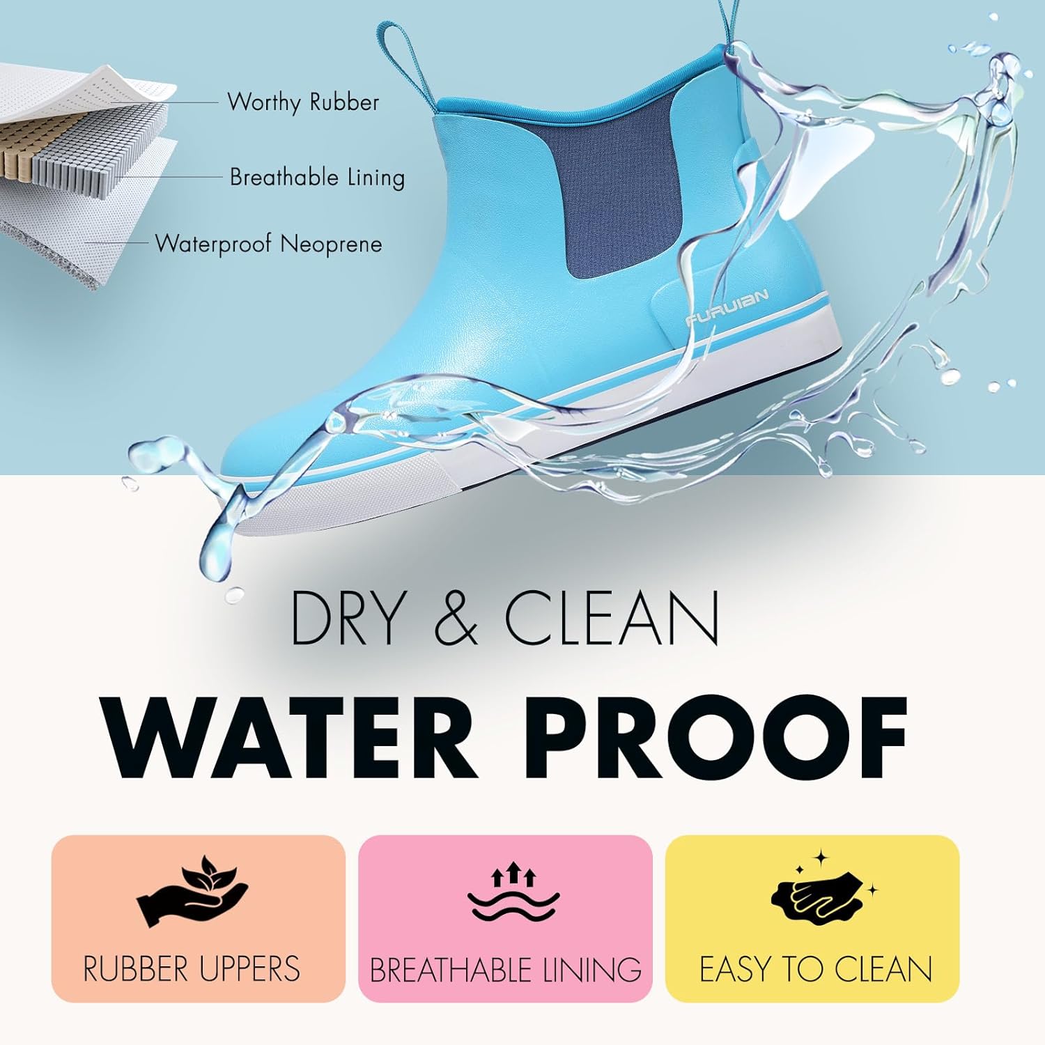 Furuian Women's Deck Boots Ankle Rain Boots Fishing Boots Rubber Waterproof Slip-Resistant Outdoor Work Shoes - Image 4