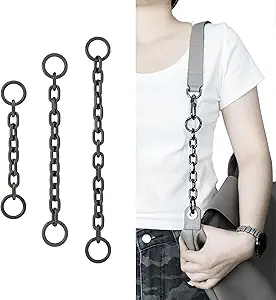 Neylissia 3Pcs Grey Purse Extender Chain Compatible with Longchamp/Lv/C.oach and More Bag,Bag Charms for Long Champ,Metal Bag Strap Extender with Round Ring Charms, Replacement Chains for Luxury Bag