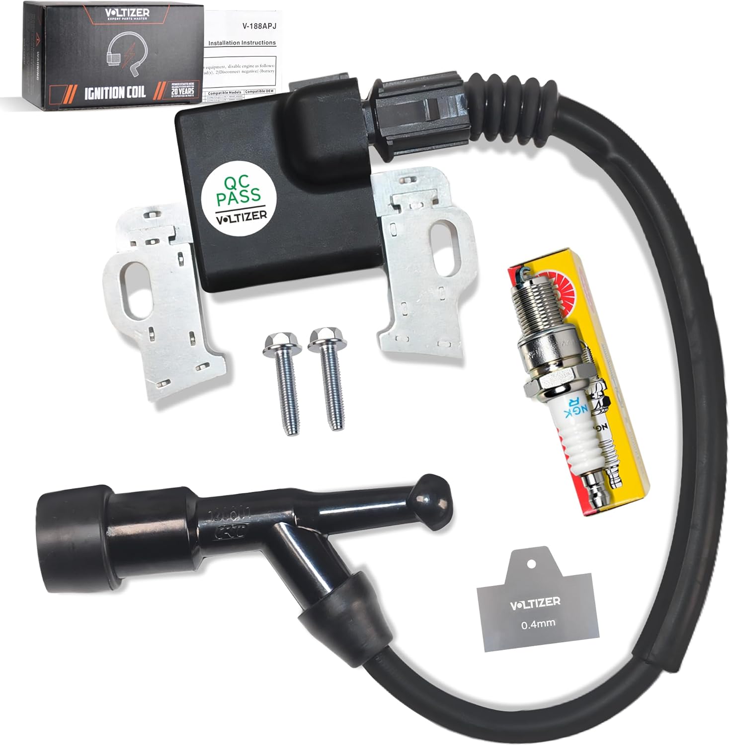 VOLTIZER 30500-Z5T-003/30500-Z5T-004 Ignition Coil for Honda GX390 & GX340 Engines, 4-Prong Design, Fits EB5000 EB6500, Includes NGK Spark Plug, Manufactured & Engine Tested by VOLTIZER