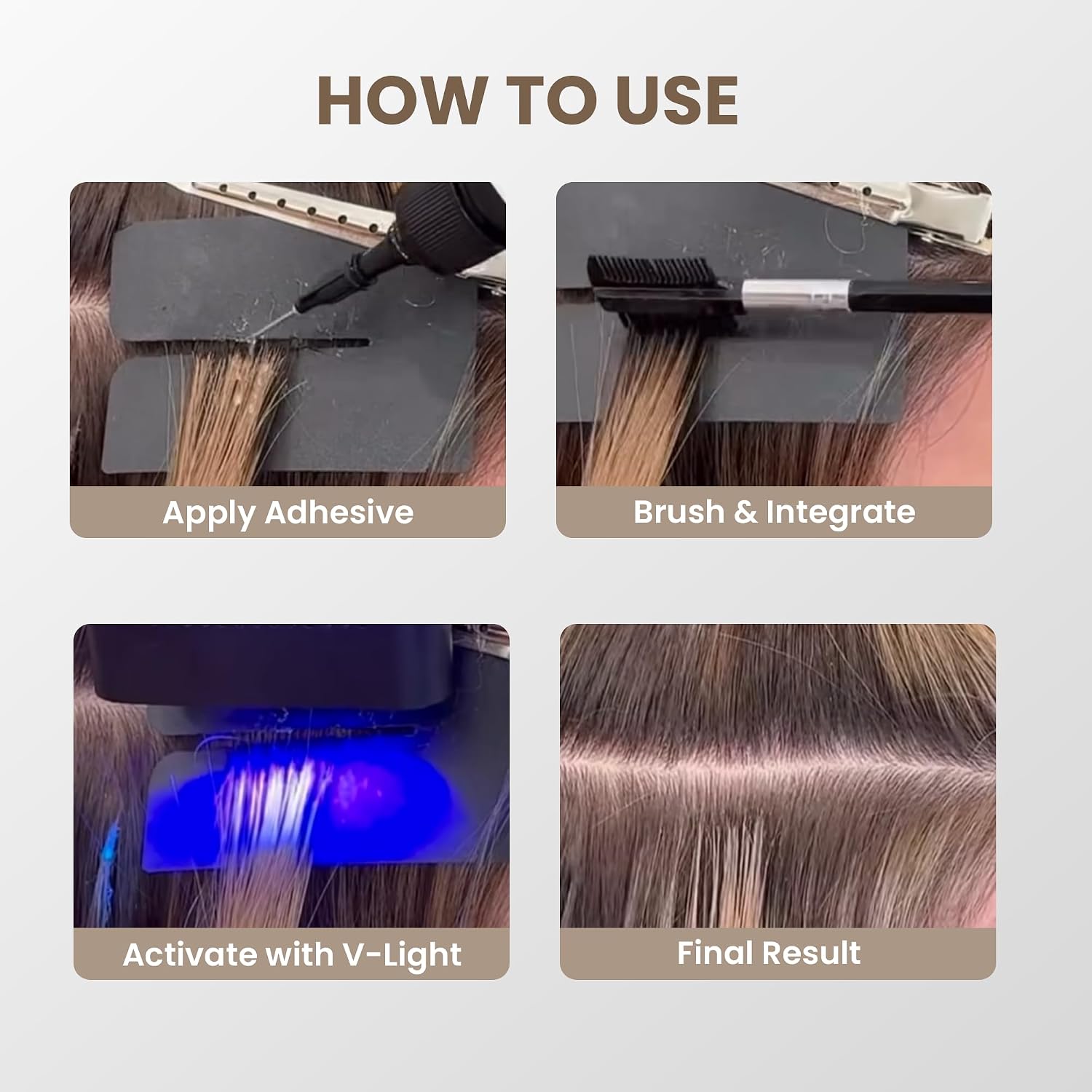 UV V-Light Hair Extensions Kit – Professional Machine & Lamp with Clear & Black Adhesives, Bonding Tools, Removal Solutions & Removal Tool, Hair Shield & Tools & Complete Installation Set