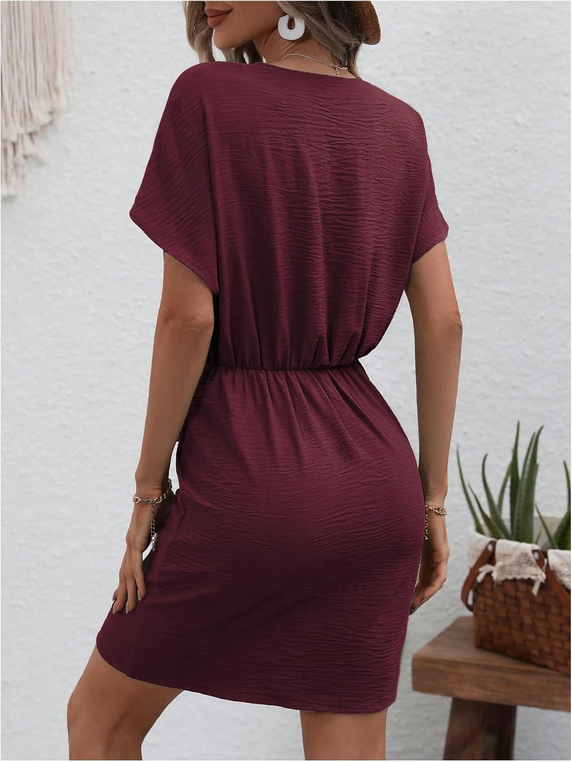 Floerns Women's Fall Fashion Cocktail Wrap Deep V Neck Dress Tie Side Dolman Sleeve Summer Short Dresses - Image 3