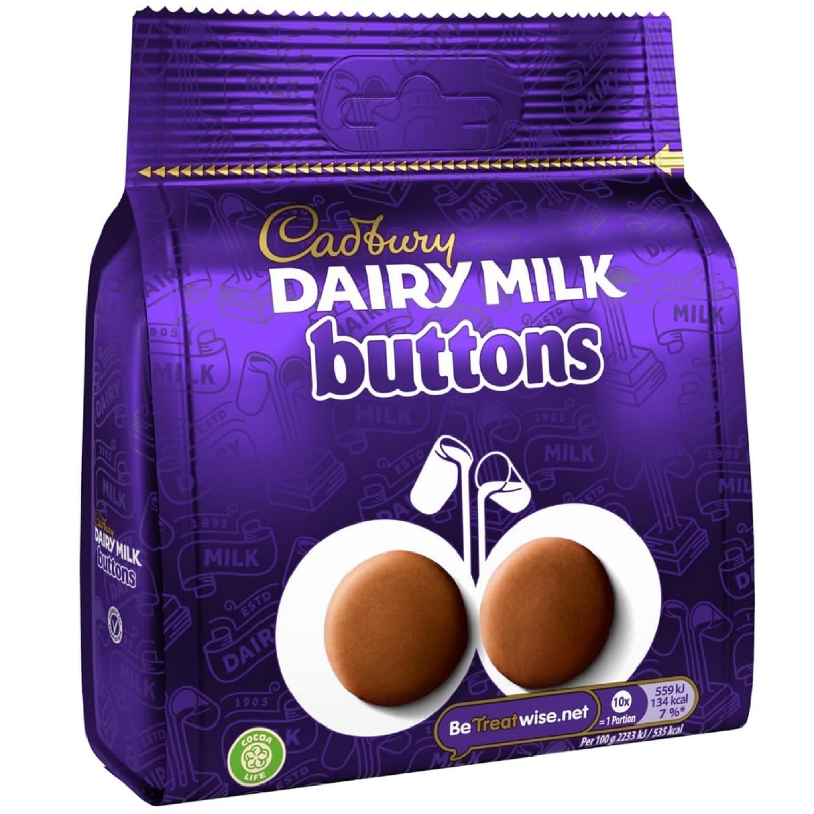 Cadbury Dairy Milk Giant Chocolate Buttons Bag, 95g, Parfait pour partage avec amis et famille, Pack de 10