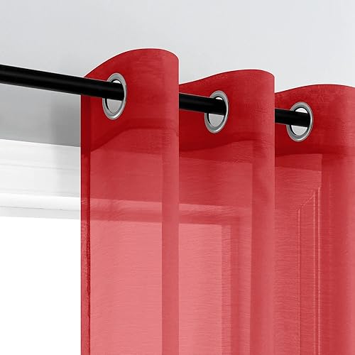 Miniatura 3 de Mrs.Naturall Cortinas semitransparentes y transparentes con ojales de 84 pulgadas con purpurina roja brillante y para decoración de dormitorio y