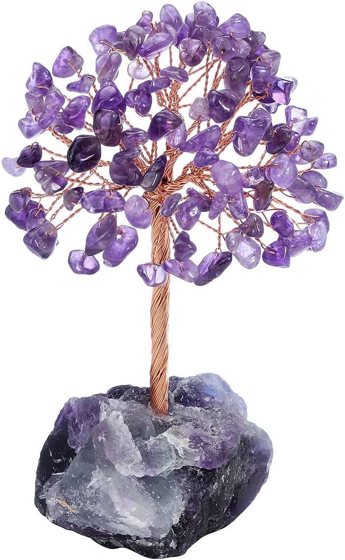 ELECDON Natural 7 Chakra Crystal Tree with Fluorite Base, Healing Gem Bonsai Money Tree for Home & Office Decor, Wealth & Luck Gift, 4.7"-5.1" (B)