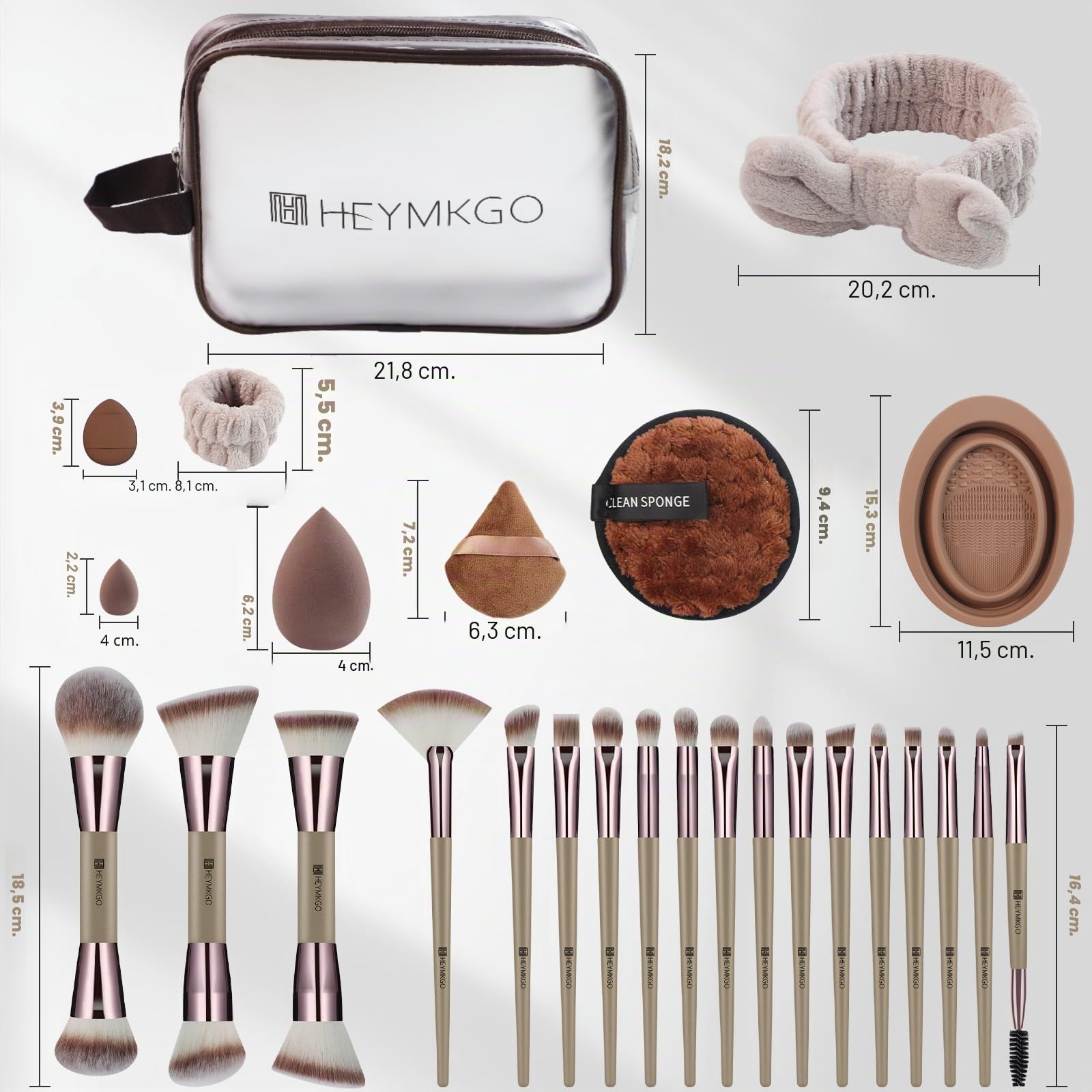 HEYMKGO Set di 40 Pennelli Make Up Professionali, Kit Completo Multifunzionale con Pennelli Doppia Faccia per Fondotinta, Cipria, Fard, Correttore, Ombretti - Accessori e Strumenti Cosmetici per Trucc