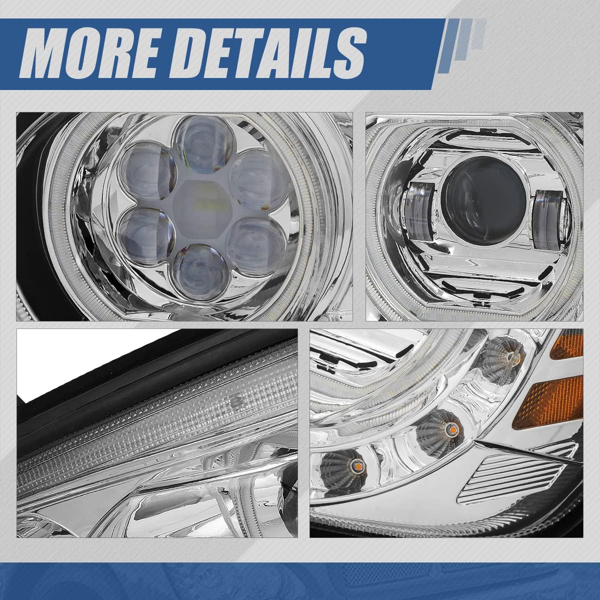Auto Dynasty Full LED Halo DRL Projector Headlights Assembly Compatible with Kenworth T170 T270 T300 T370 T660 T700 2008-2019, Driver and Passenger Side, Chrome Housing