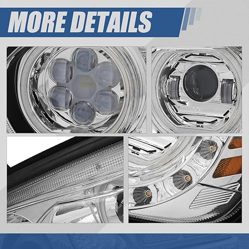 Miniatura 6 de Auto Dynasty Conjunto de faros delanteros de proyector DRL con halo LED completo compatible con Kenworth T170 T270 T300 T370 T660 T700 2008-2019,