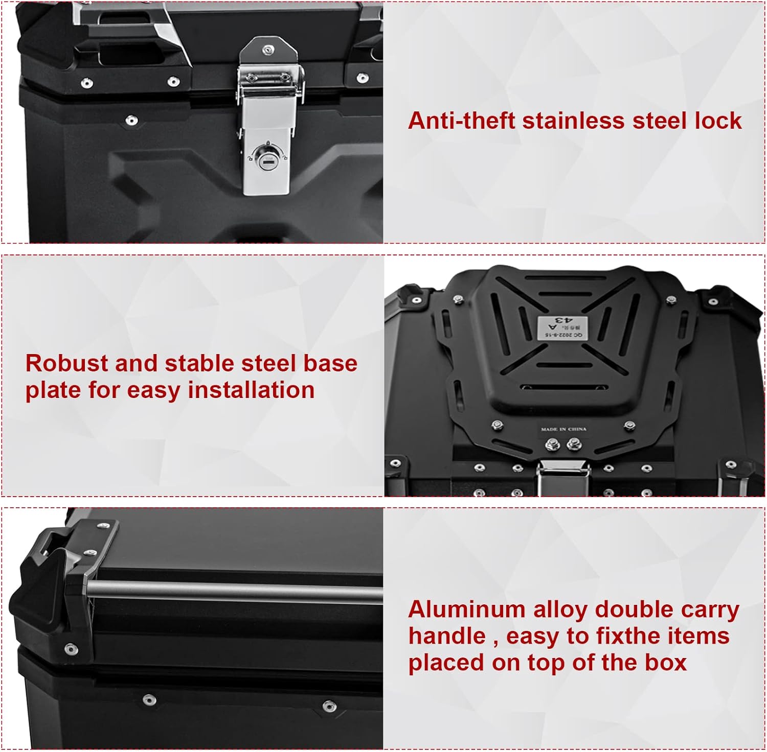 Universal Motorcycle Top Case,65L Motorbike Tail Box Trunk Tour Storage Carrier Case with Backrest, Security Lock and Handle for Helmet Luggage,Black
