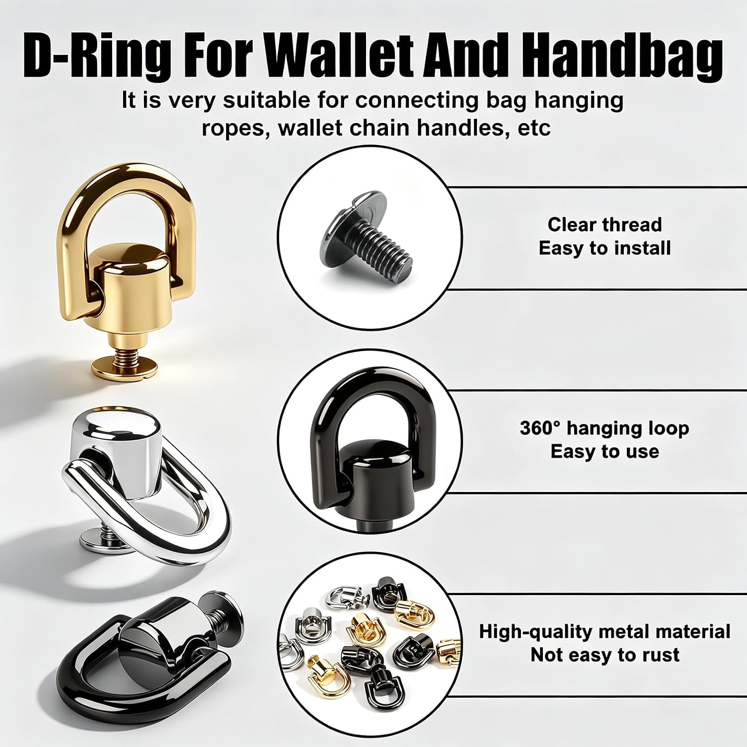 12Pcs D Rings for Purse,Swivel Bag Hardware,Crossbody Bag Conversion Kit