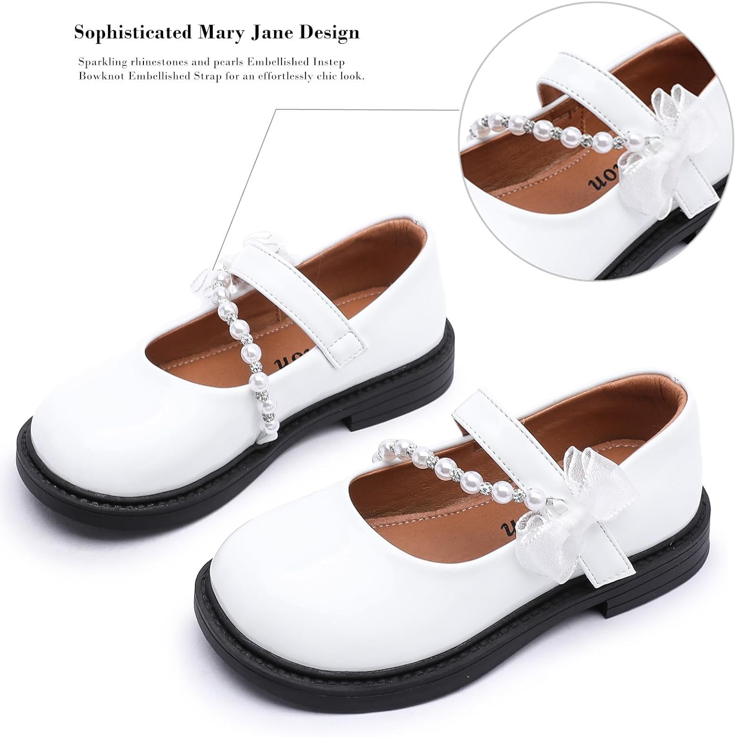 DADAWEN Girls Mary Jane Dress Shoes Flower Girl Shoes Bow Pearls Ballet Princess Flats for Wedding Party School Shoes (Toddler/Little Kid/Big Kid)