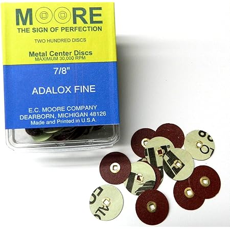 E C Moore's Adalox Fine 7/8" Sanding Disc Snap on Brass Center Pack of 200