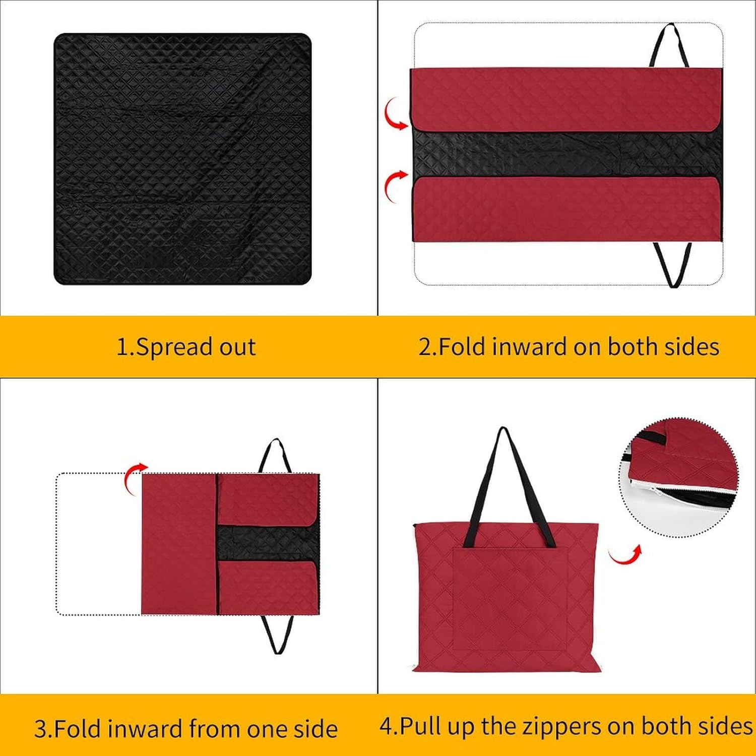 Amaranth Red Picnic Blanket 150x150cm, Foldable 2-in-1 Picnic Mat and Tote Bag Portable Waterproof Beach Mat Sandproof Outdoor Blanket for Park, Hiking, Beach, Camping, Travel