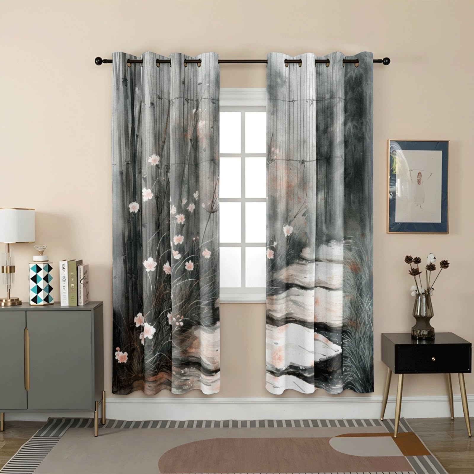 Curtain Ziegel Rot Grau Gardinen Blackout Curtain Polyester Vorhang mit Ösen Waschbar Vorhänge Living Room Verdunklungsvorhänge Schlafzimmer Gardienen Vorhang Blickdicht 2x140x180cm