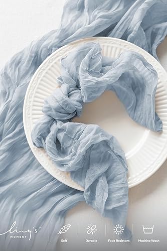 Miniatura 3 de Ling's Moment Paquete de 10 servilletas de gasa para recepción de boda, manteles rústicos bohemios para fiestas de vacaciones (juego de 10, azul