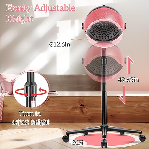 Miniatura 4 de HSONBIUTY Ionic - Secador de pelo de pie, secador de pelo profesional con capucha con ajuste de tiempo, controles táctiles y 3 ajustes de