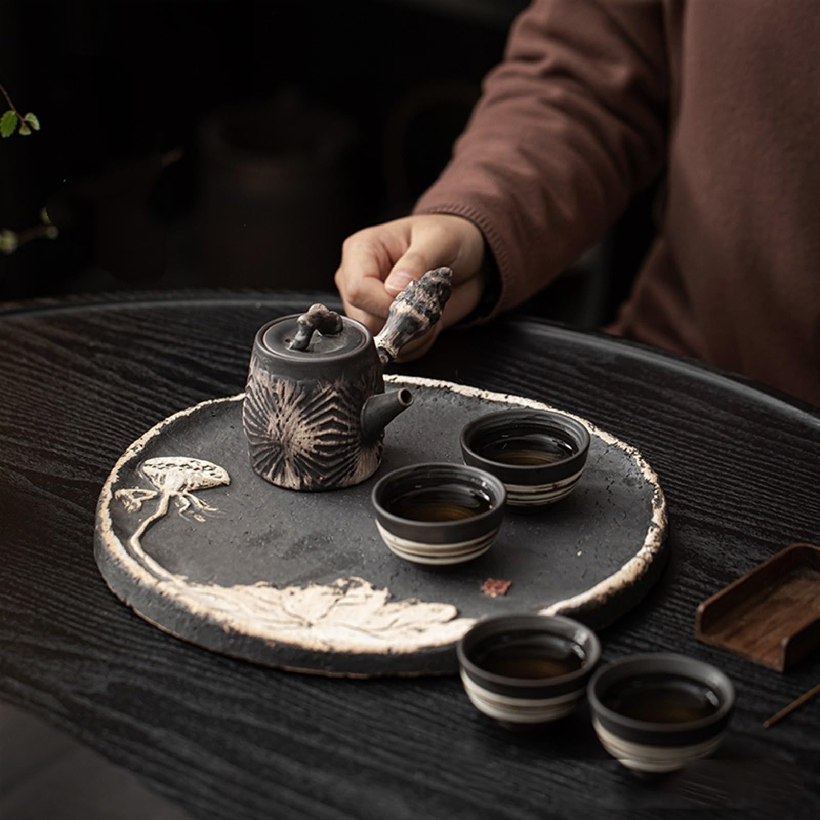 Zestaw do herbaty ceramiczna okrągła sucha bańka taca na herbatę kreatywny lotos bąbelkowy stolik do herbaty dom zestaw do herbaty kung fu taca retro jednowarstwowa sucha taca bąbelkowa chiński zestaw
