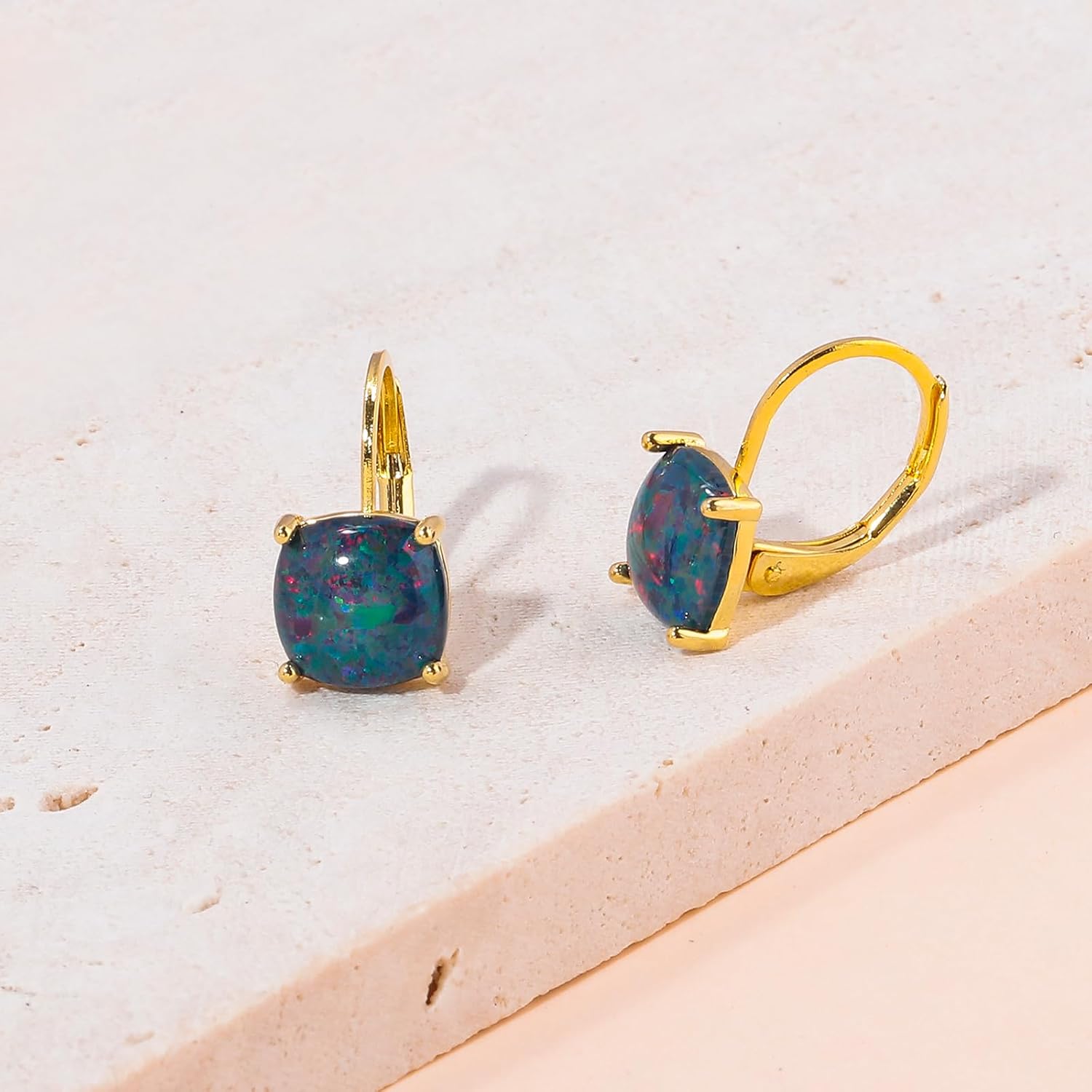 CiNily Leverback Dangle Earrings for Women Girls Hypoallergenic,14K Gold Plated Pendant Earrings Square Opal Hoops Hanging Lever Earrings Fashion Jewelry Gifts for Sensitive Ears - Image 5