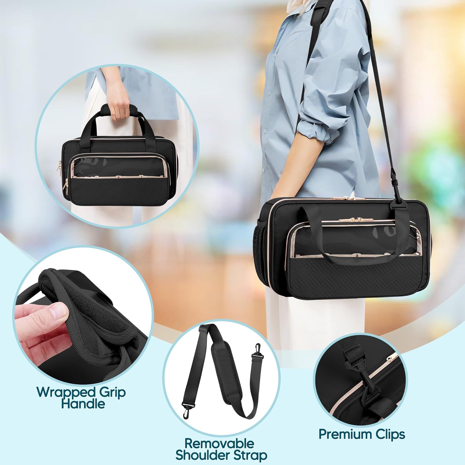 Acrylic Paint Organizer Case for 54 Bottles (2 oz), Craft Paint Storage Organizer with Shoulder Strap, Paint Bottle Organizer Bag with Brush Storage, Black - Image 5