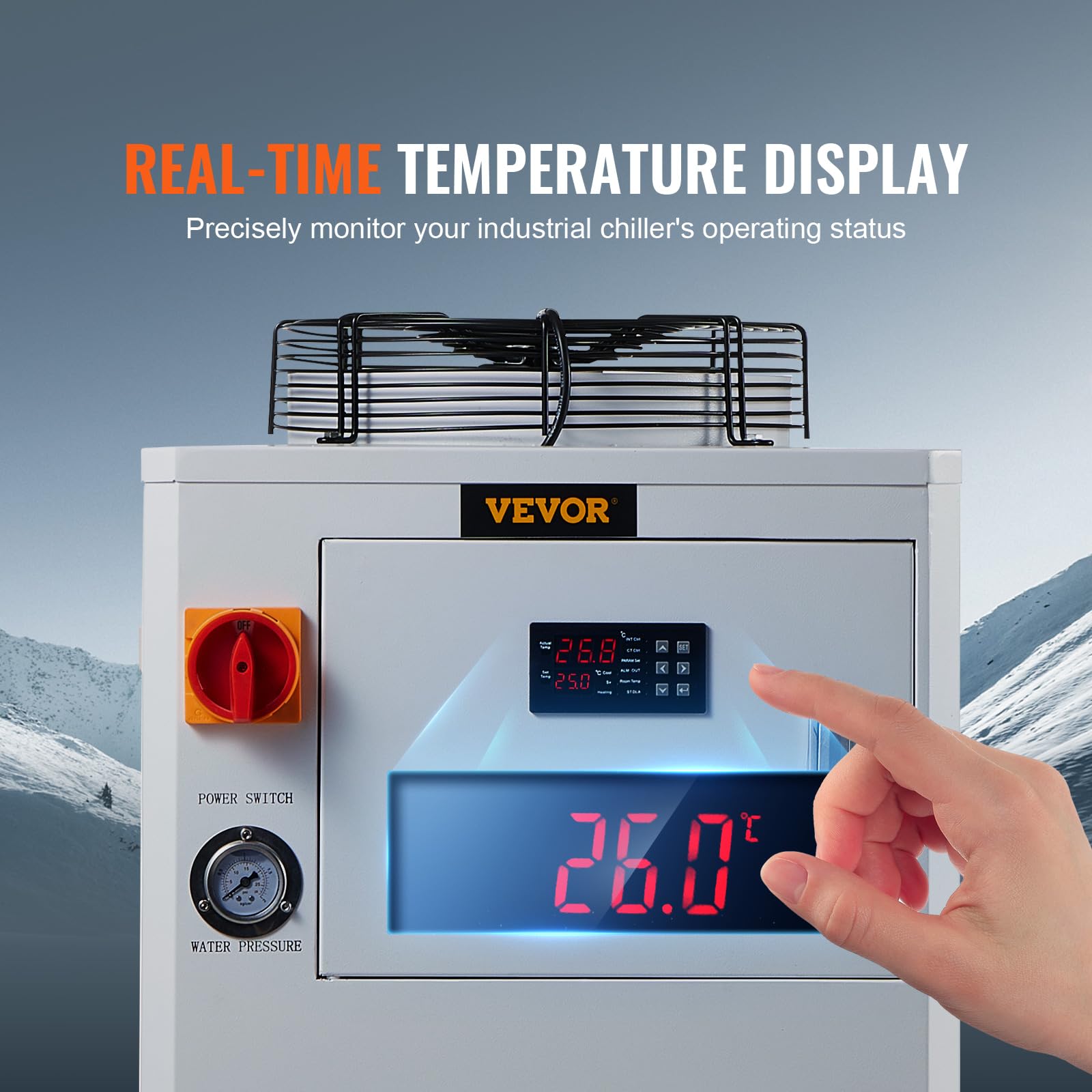 VEVOR Refrigeratore d'acqua industriale, CW-6000, sistema di raffreddamento 1500 W con compressore, capacità del serbatoio dell'acqua da 15 litri, portata di 65L/min, per macchina incisione laser