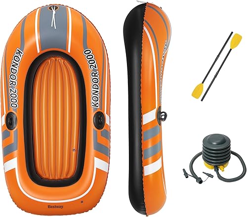Bestway 61062E H2OGO! Kondor 2000 - Juego de balsa acuática inflable de 77 x 45 pulgadas con 2 remos y bomba de pie para lagos, piscinas y ríos,