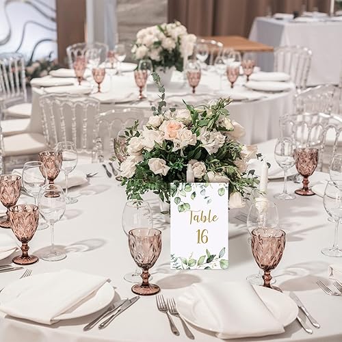 Miniatura 14 de Zonon 26 tarjetas de números de mesa de boda del 1 al 25 con números de mesa de cabeza, tarjetas de eucalipto verde de doble cara, centro de mesa