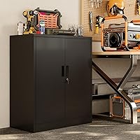 Vista 8 de BESFUR Armario de almacenamiento de metal de 36 pulgadas de alto, gabinete de metal negro con 2 puertas con cerradura y 2 estantes ajustables