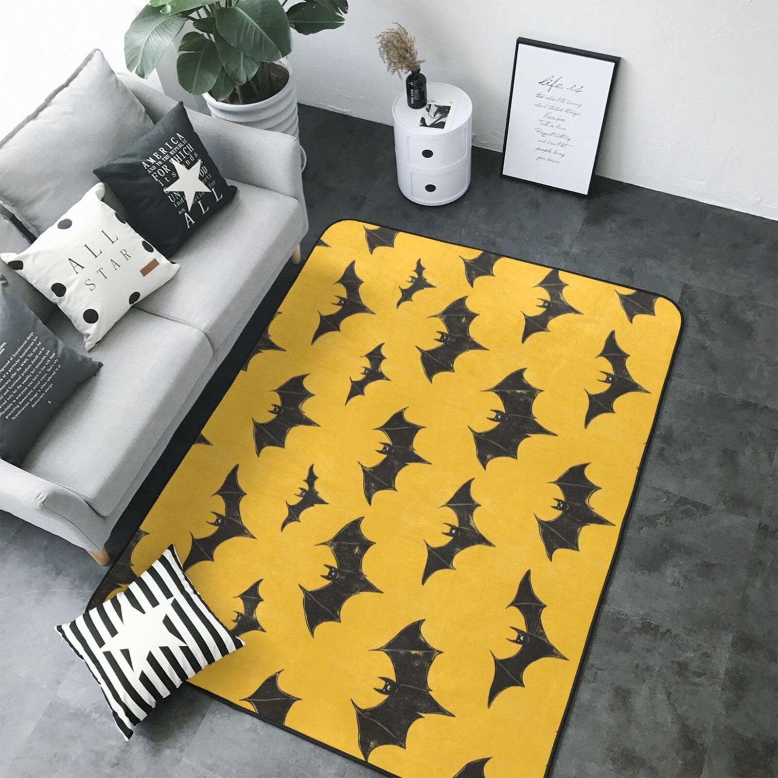 Grand tapis pour salon imprimé chauve-souris intérieur extérieur antidérapant 203cm