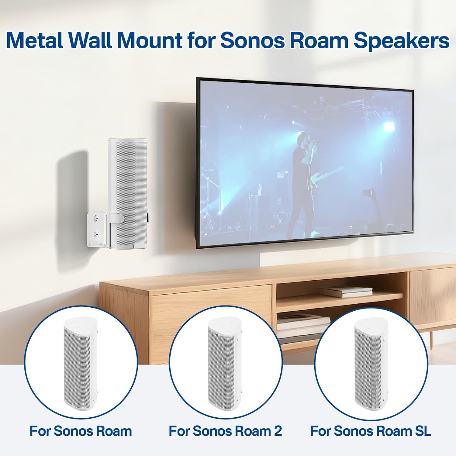 Upgraded Metal Wall Mount for Sonos Roam, Roam 2 & Roam SL – Heavy-Duty Speaker Bracket for Sonos Roma Mount Holds Up to 30 lbs Easy Installation, White