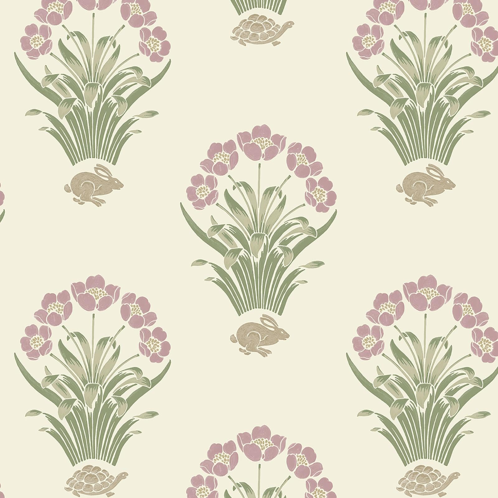 Yöl Soft Pink Tortoise And Hare Wallpaper - Floral Flowers Animal Print Stylish Naturistic - Trendy Feature Wall