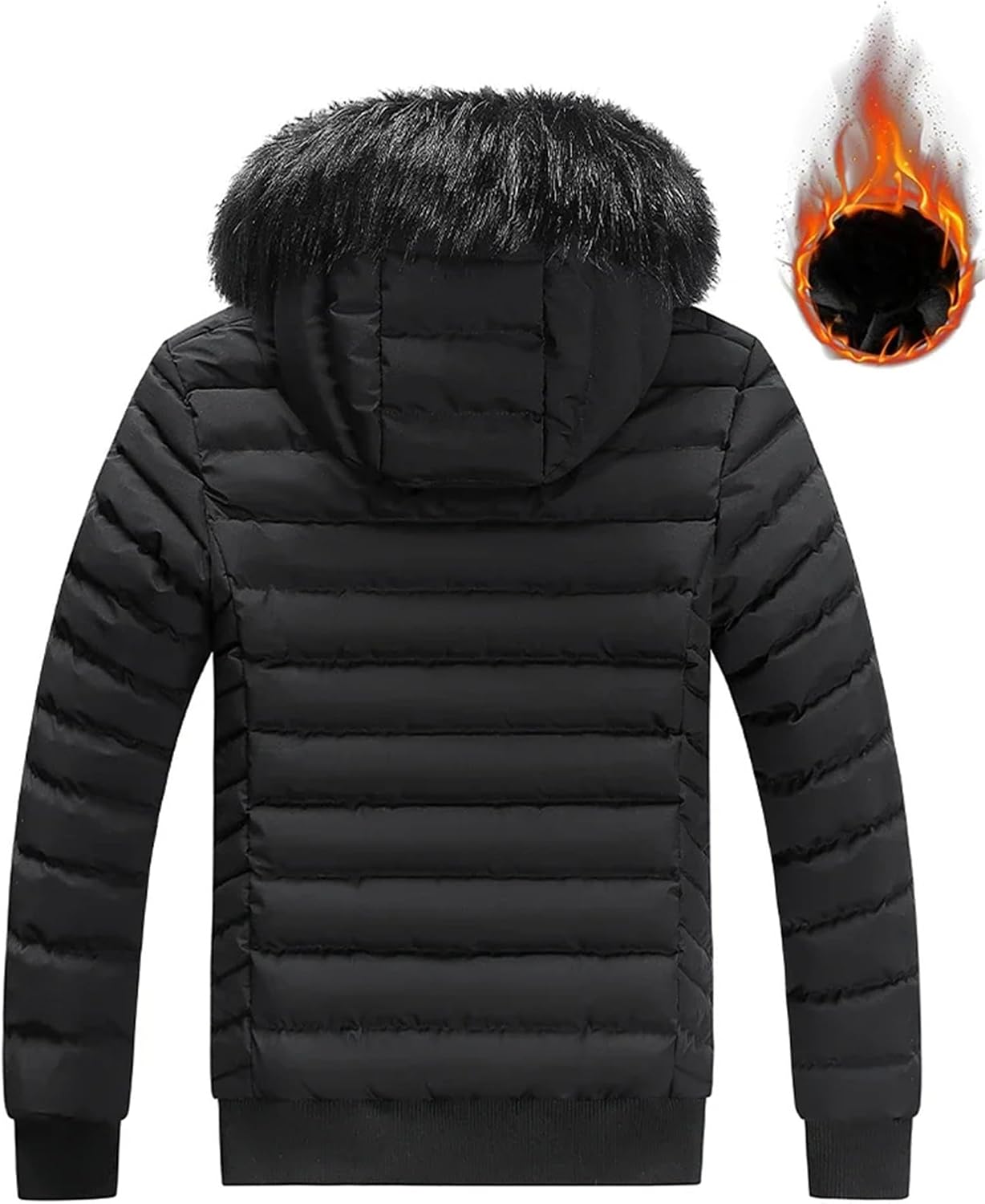 Men's Winter Parka Jacket Casual Thick Warm Big Wool Collar Hooded Down Coat Retro Puffer Jacket