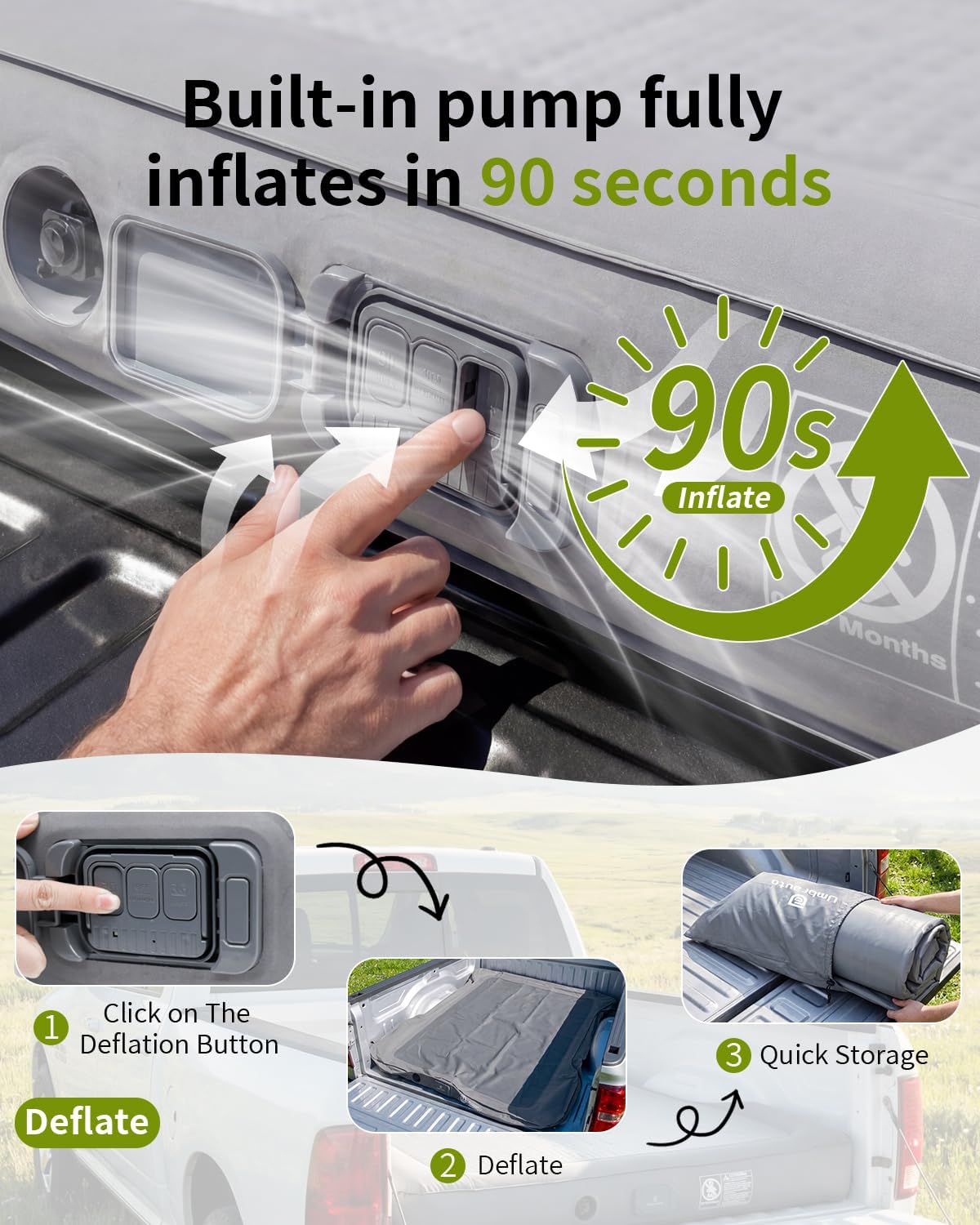 Umbrauto Truck Bed Camping Bundle: 5.5-5.8ft Waterproof Tent with Awning & Premium Drop-Stitch Air Mattress, Zero-Sag Setup for F150, Ram, Silverado