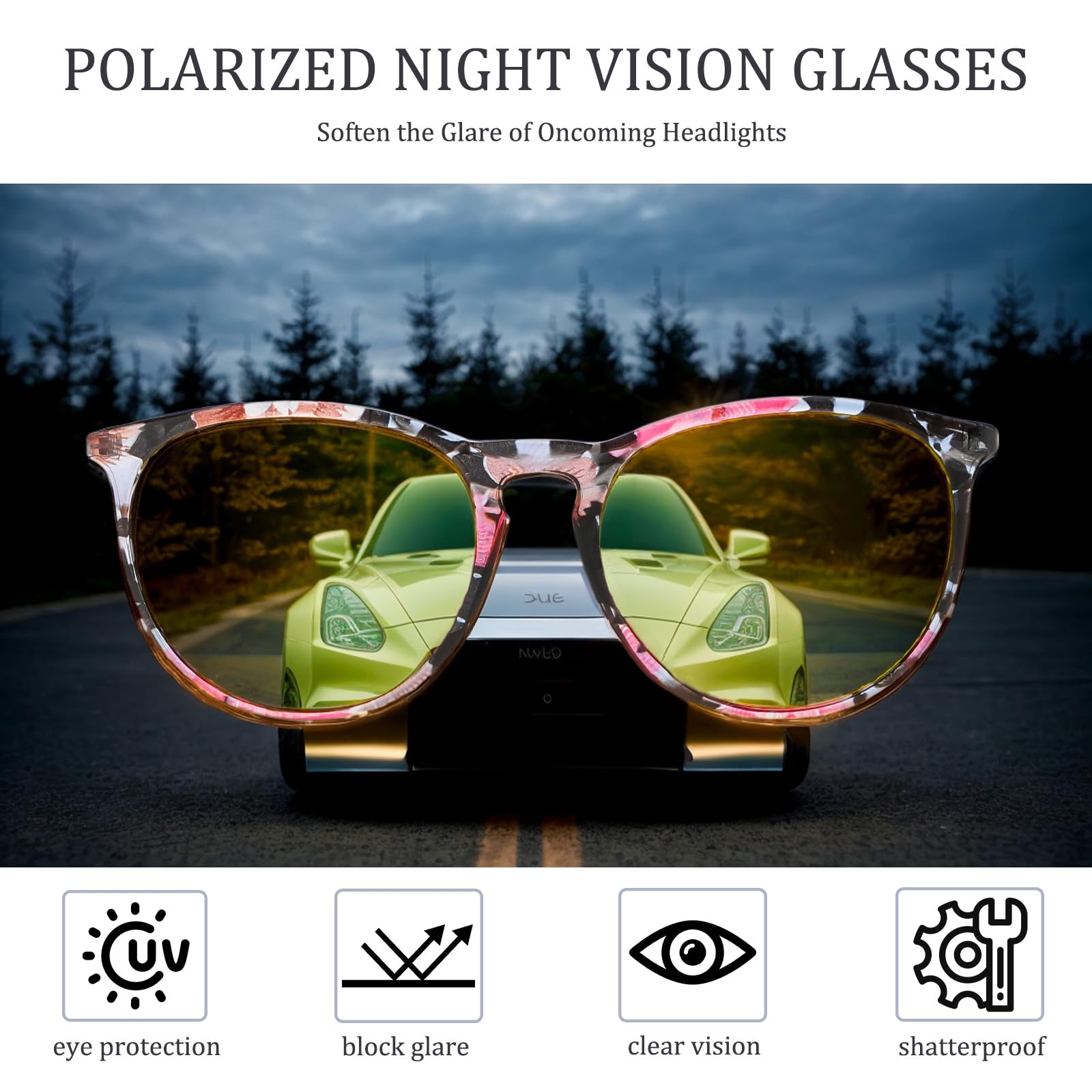 Nachtsichtbrille für Damen - Nachtfahrbrille für Autofahrer Autofahren Nacht gelbe Brille