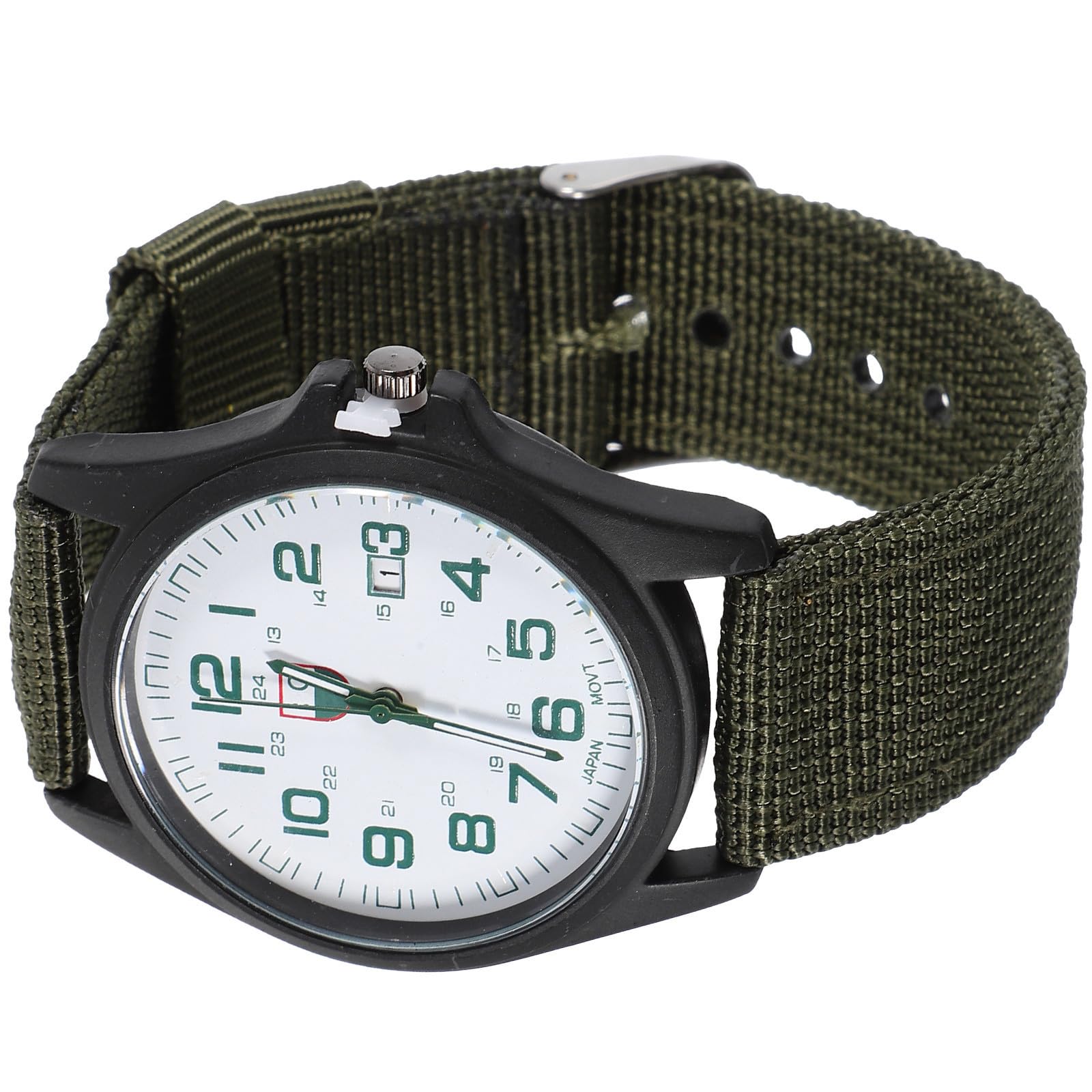 Reloj de Pulsera Calendario Integrado para Hombre de Cuarzo Correa de Nylon Tejido Verde y Diseño Deportivo Elegante para Uso Diario