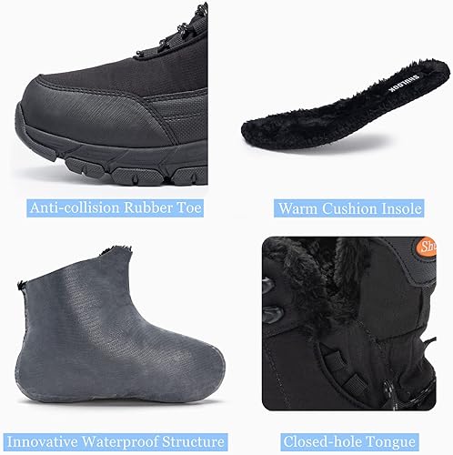 Vista 3 de Botas de nieve para hombre, impermeables, cálidas, con forro de piel, botas de senderismo de invierno, antideslizantes, para exteriores